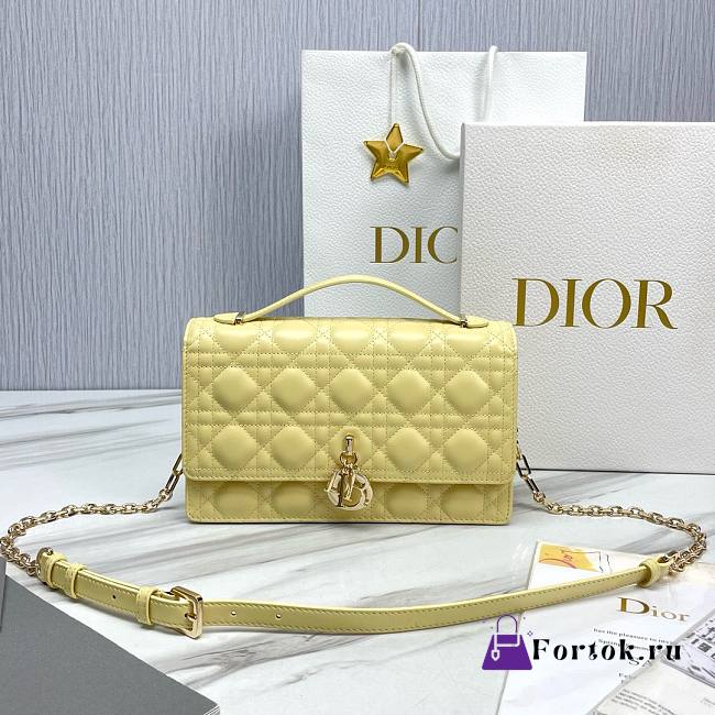 Fortok Dior Miss Lambskin Cannage Pattern Bag Yellow 24x14x7.5cm - 1