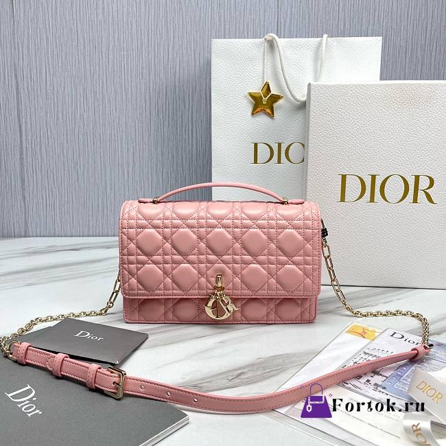 Fortok Dior Miss Lambskin Cannage Pattern Bag Pink 24x14x7.5cm - 1