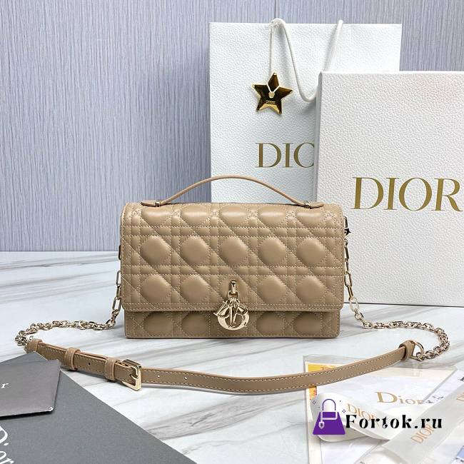 Fortok Dior Miss Lambskin Cannage Pattern Bag Beige 24x14x7.5cm - 1