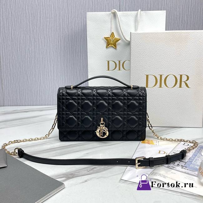 Fortok Dior Miss Lambskin Cannage Pattern Bag Black 24x14x7.5cm - 1