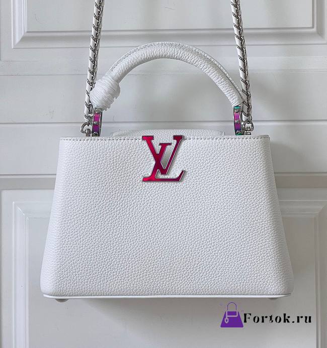 Fortok Louis Vuittion Capucines BB Bag White Colorful Chain M48865 27x18x9cm - 1