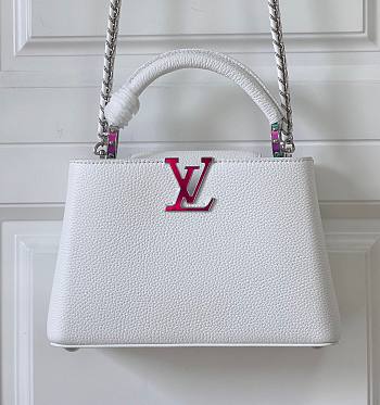 Fortok Louis Vuittion Capucines BB Bag White Colorful Chain M48865 27x18x9cm