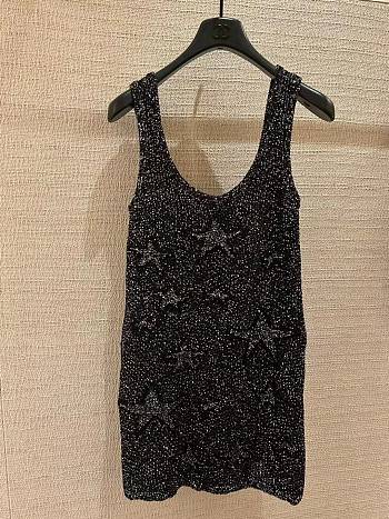 Fortok Chanel Sleeveless Black Sequin Wool Dress