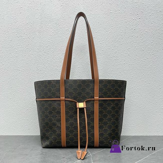 Fortok Celine Cabas Drawstring In Triomphe Canvas And Calfskin Tan 113722 45x34x30cm - 1