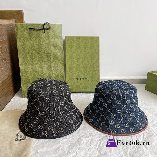 Fortok Gucci GG Bucket Hat Black/Blue Denim - 1