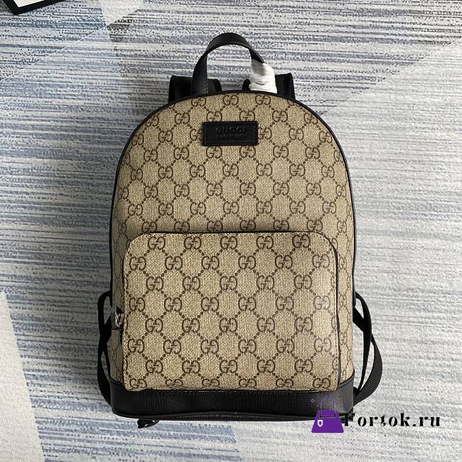 Fortok Gucci GG Supreme Backpack Beige Leather Black 429020 22x11cm - 1