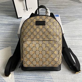 Fortok Gucci GG Supreme Bee Backpack Beige Black Gold 427042 22x11cm