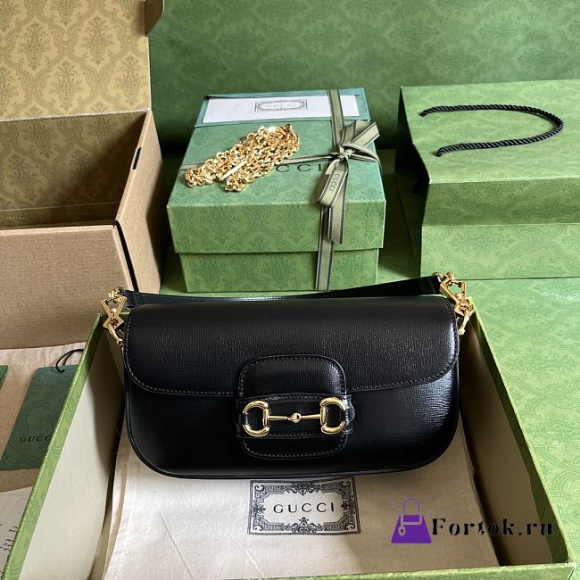 Fortok Gucci Horsebit 1955 Small Shoulder Bag Black 24x13x5cm - 1