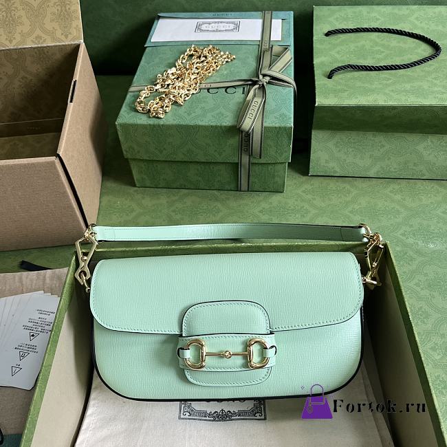 Fortok Gucci Horsebit 1955 Small Shoulder Bag Light Green 24x13x5cm - 1