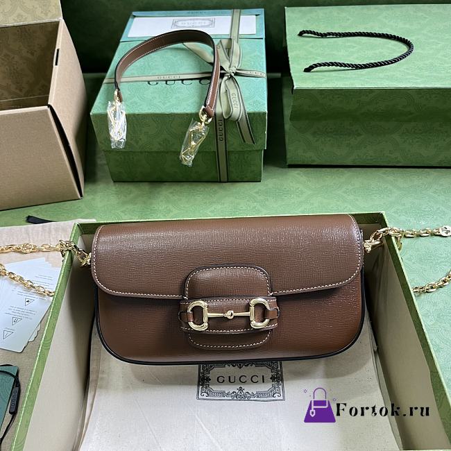 Fortok Gucci Horsebit 1955 Small Shoulder Bag Brown 24x13x5cm - 1