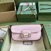 Fortok Gucci Horsebit 1955 Small Shoulder Bag Pink Gold-toned Crystal Hardware 24x13x5.5cm - 1