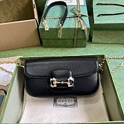 Fortok Gucci Horsebit 1955 Small Shoulder Bag Black Gold-toned Crystal Hardware 24x13x5.5cm - 1