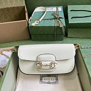 Fortok Gucci Horsebit 1955 Small Shoulder Bag White Gold-toned Crystal Hardware 24x13x5.5cm - 1