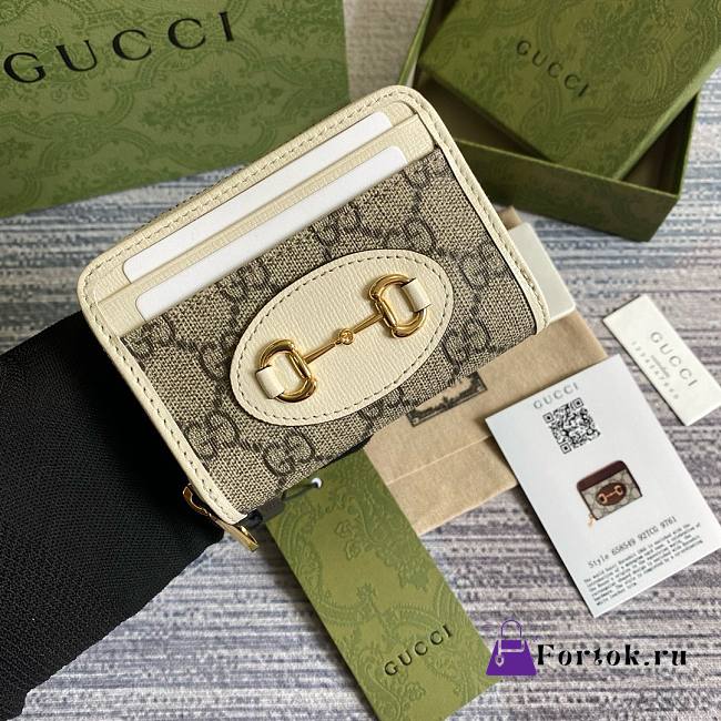 Fortok Gucci Horsebit Card Holder Wallet Beige/White 658549 11.5x8.5x3cm - 1