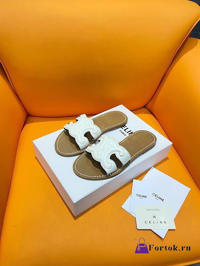 Fortok Celine Triomphe Calfskin Mules White - 1
