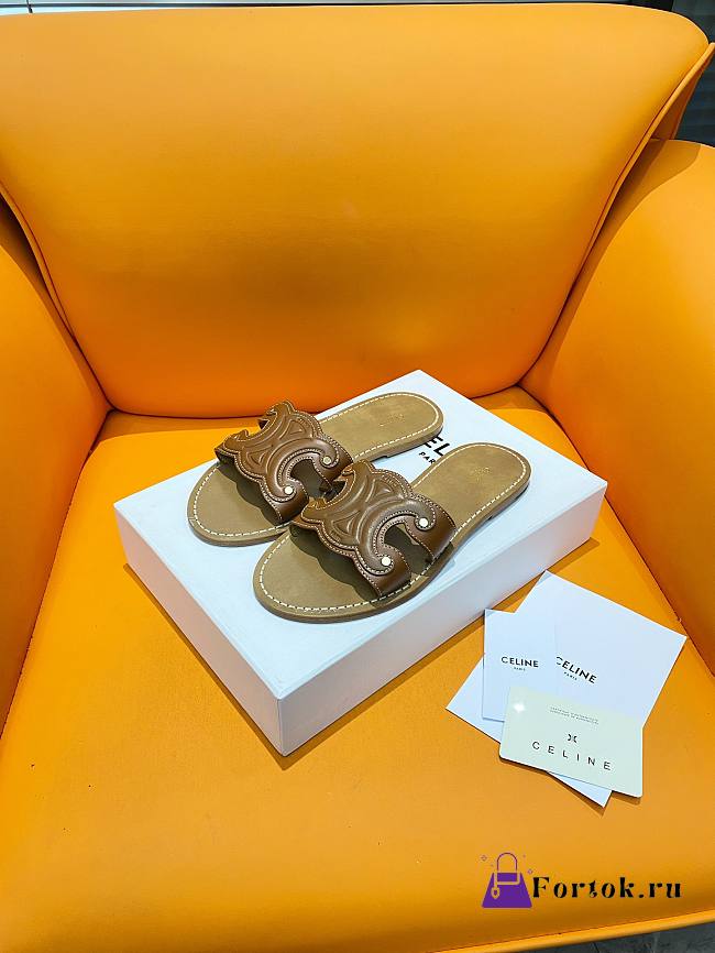 Fortok Celine Triomphe Calfskin Mules Brown - 1