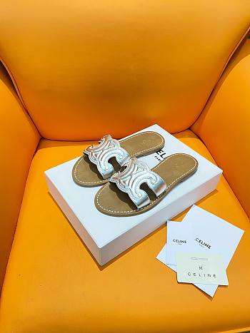 Fortok Celine Triomphe Calfskin Mules Silver