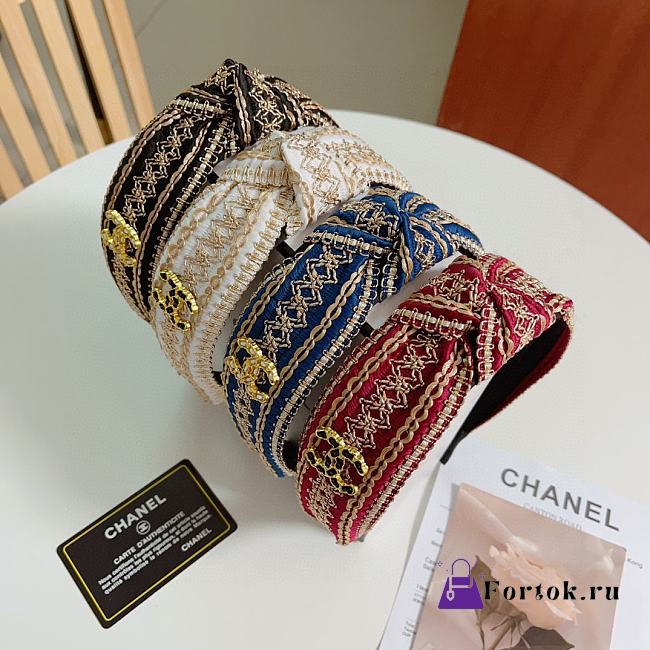 Fortok Chanel Bohemian Embroidery Knot Headband Black/White/Blue/Red - 1