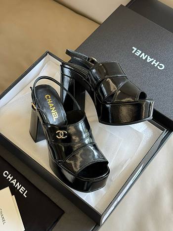 Fortok Chanel Patent Lambskin Platform Sandals Black