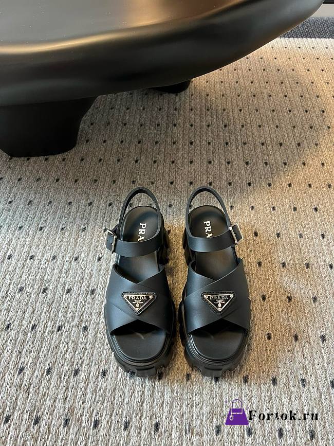 Fortok Prada Triangle-logo Platform Sandals Black  - 1