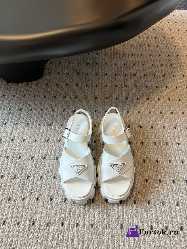 Fortok Prada Triangle-logo Platform Sandals White - 1