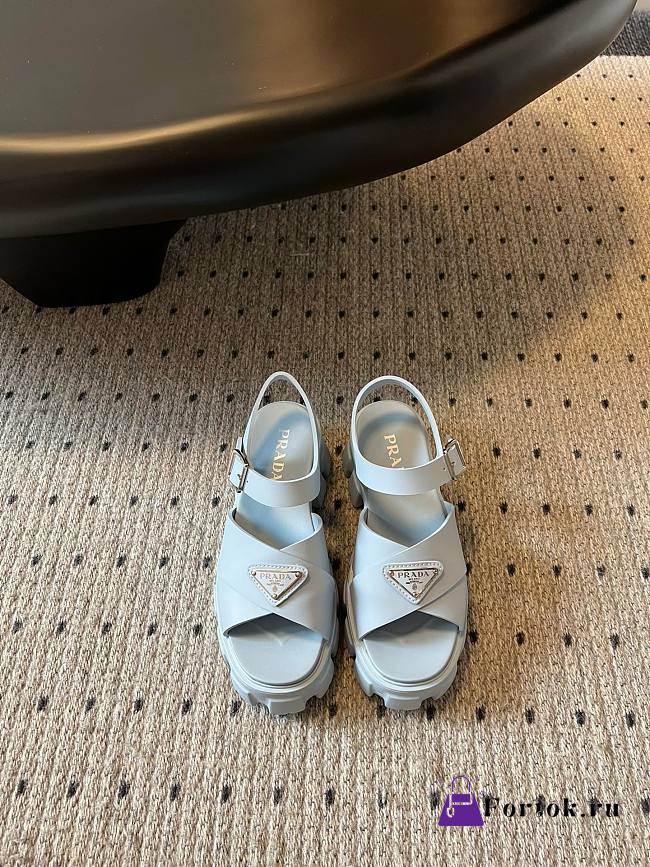 Fortok Prada Triangle-logo Platform Sandals Blue - 1