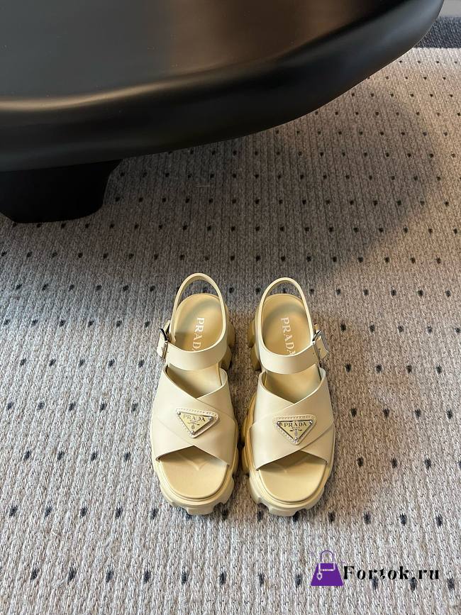 Fortok Prada Triangle-logo Platform Sandals Beige - 1