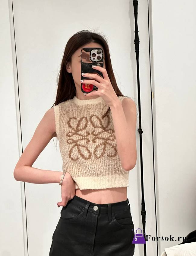 Fortok Loewe Natural Anagram Knit Vest In Ecru/camel - 1