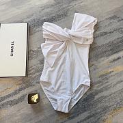 Fortok Chanel One-peice One-shoulder Swimsuit With Bow Black/White - 6