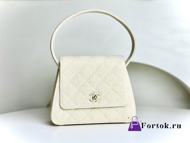 Fortok Chanel Beige Quilted Canvas Flap Hand Bag 18cm - 1