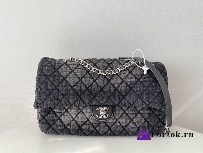 Fortok Chanel Denim Quilted Denimpression Flap Grey Black 20x36.5x11.5cm - 1