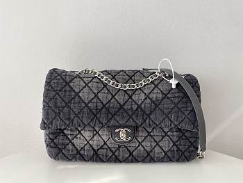 Fortok Chanel Denim Quilted Denimpression Flap Grey Black 20x36.5x11.5cm