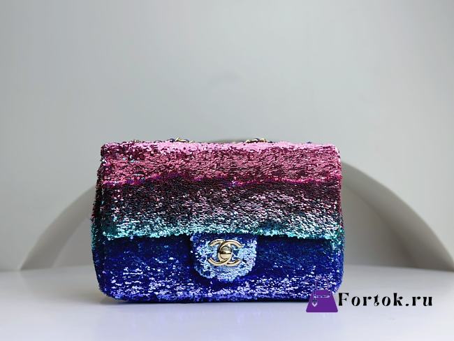 Fortok Chanel Gradient Sequins & Gold Metallic Colorful Flap Bag 20cm - 1
