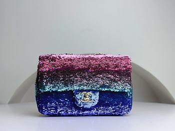 Fortok Chanel Gradient Sequins & Gold Metallic Colorful Flap Bag 20cm