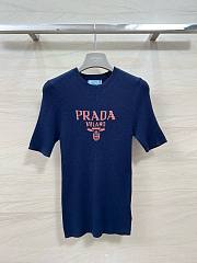 Fortok Prada Knitted Short Sleeve Top Dark Blue - 1