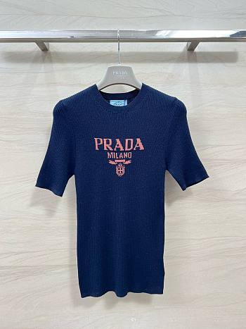 Fortok Prada Knitted Short Sleeve Top Dark Blue