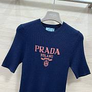 Fortok Prada Knitted Short Sleeve Top Dark Blue - 6