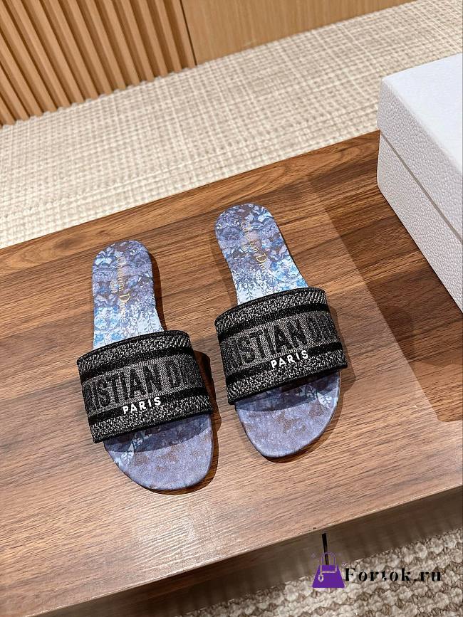 Fortok Dior Dway Slides Embroidered Black & Purple - 1