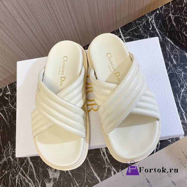 Fortok Dior Flat Sandals in White - 1