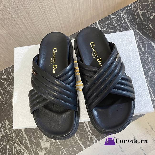 Fortok Dior Flat Sandals in Black - 1
