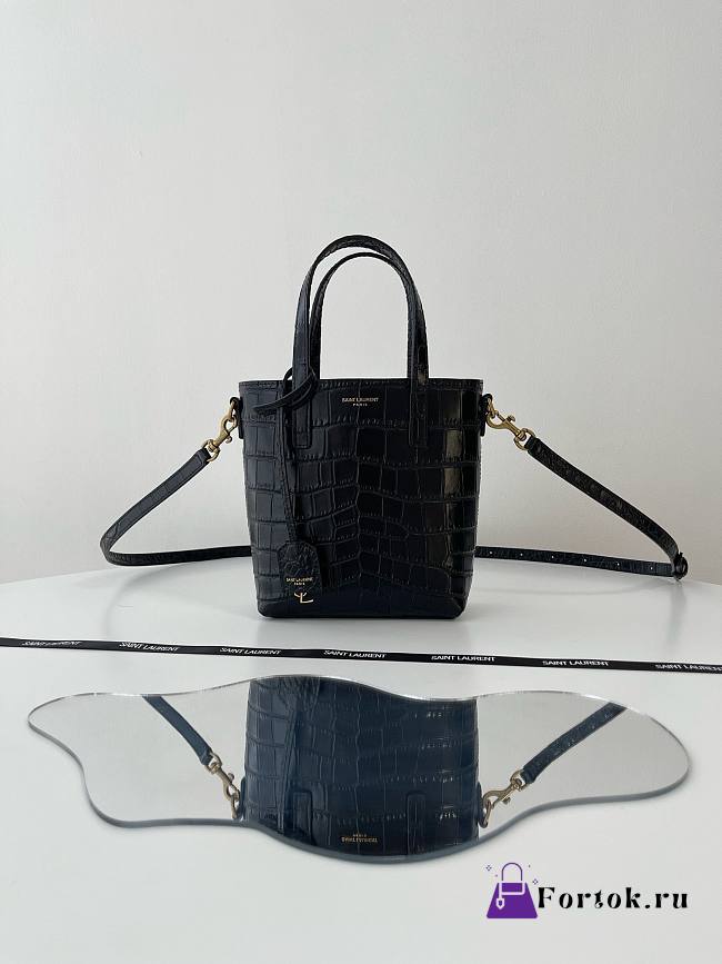 Fortok Saint Laurent Toy Mini Croc-effect Leather Tote Bag Black 712367 18x17x8cm - 1