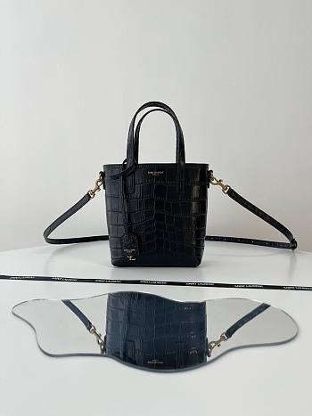 Fortok Saint Laurent Toy Mini Croc-effect Leather Tote Bag Black 712367 18x17x8cm