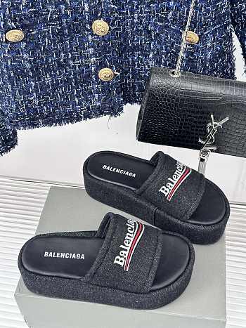 Fortok Balenciaga Platform Heeled Sandals Denim Black