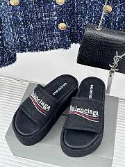 Fortok Balenciaga Platform Heeled Sandals Denim Black - 4