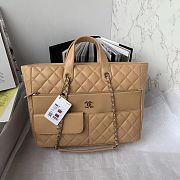 Fortok Chanel Calfskin Quilted Ultra Pocket Shopping Tote Beige 37x29x10cm - 1