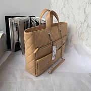Fortok Chanel Calfskin Quilted Ultra Pocket Shopping Tote Beige 37x29x10cm - 4