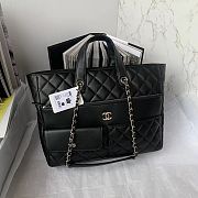 Fortok Chanel Calfskin Quilted Ultra Pocket Shopping Tote Black 37x29x10cm - 1