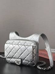 Fortok Chanel Silver Metallic Lambskin & Silver Metal Backpack 19x20x5.5cm - 4