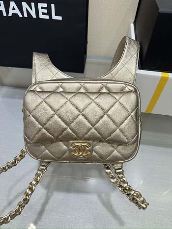 Fortok Chanel Gold Metallic Lambskin & Gold Metal Backpack 19x20x5.5cm