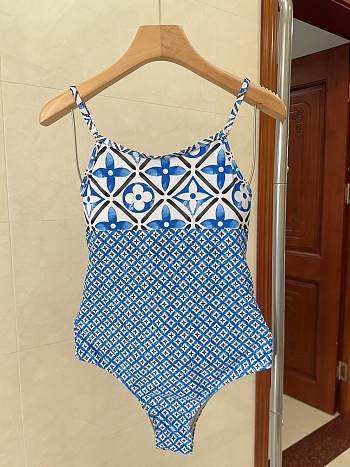 Fortok Louis Vuitton Monogram Flower Tile One-Piece Swimsuit Blue